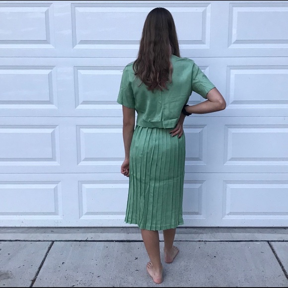 Vintage 1950 1960 turquoise pleated midi skirt set - Picture 7 of 8